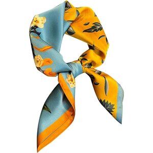 Pure Mulberry Blue Yellow Square Scarf Women Soft Head Neck Scarf Gift Packed